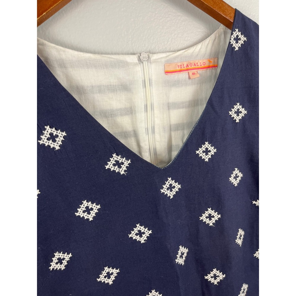 Vilagallo Navy Striped Embroidered‎ V-Neck Shift Dress Size 40 - Picture 2 of 5